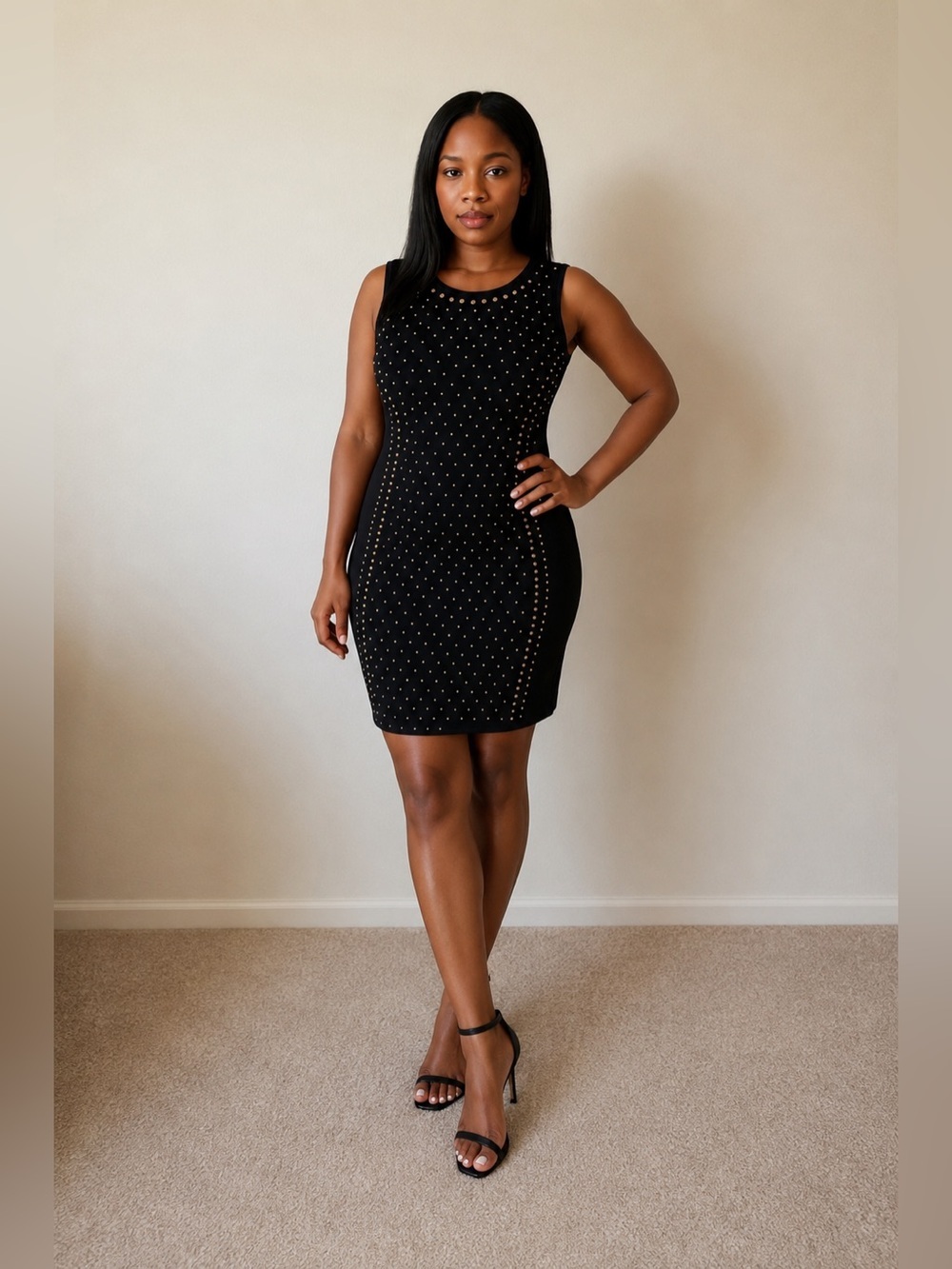 🖤 H&M Black Gold Studded Bodycon Sleeveless Dress Medium